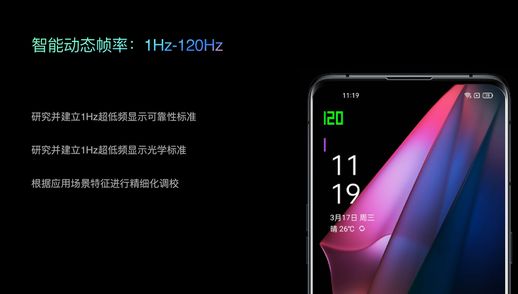 OPPO Find X3系列能够实现1Hz-120Hz间自适应动态调节