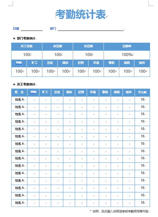 Word常用考勤套表